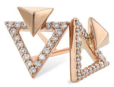 A pair of pink gold triangle-shaped geometric studs