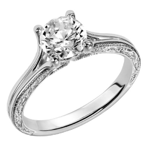 A white gold diamond engagement ring with prong setting by Goldman