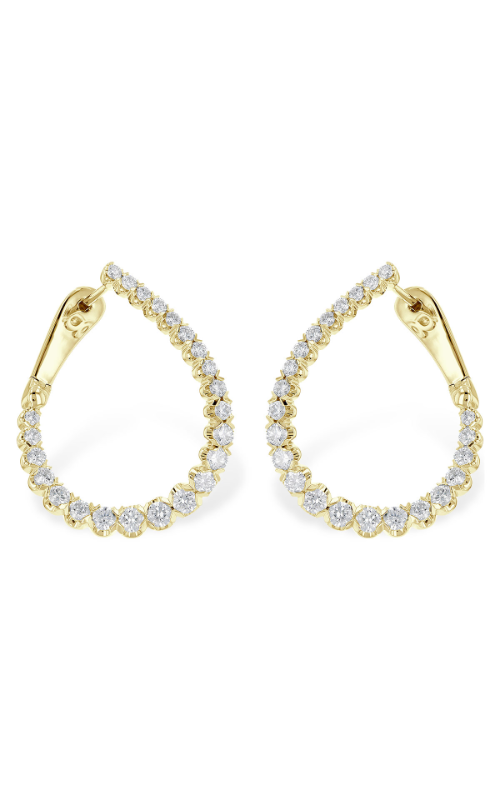 Gold teardrop-shaped earrings adorned with a row of sparkling diamonds.