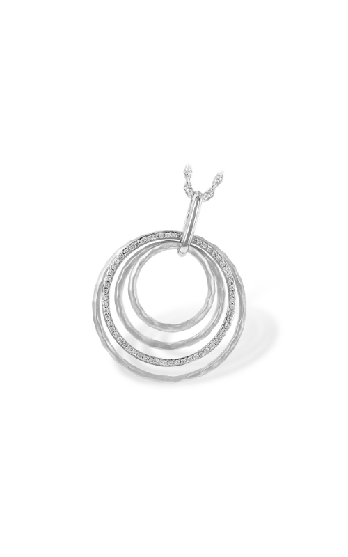 A gorgeous pendant featuring four interlocking circles adorned with small diamonds.