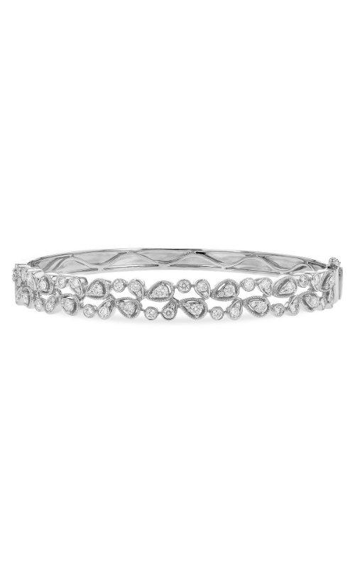 An elegant diamond bracelet featuring a symmetrical pattern of teardrop-shaped and circular crystals.